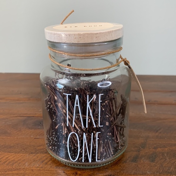 Rae Dunn Other - Last 1 - RAE DUNN • “Take One” Glass Jar Bobby Pins